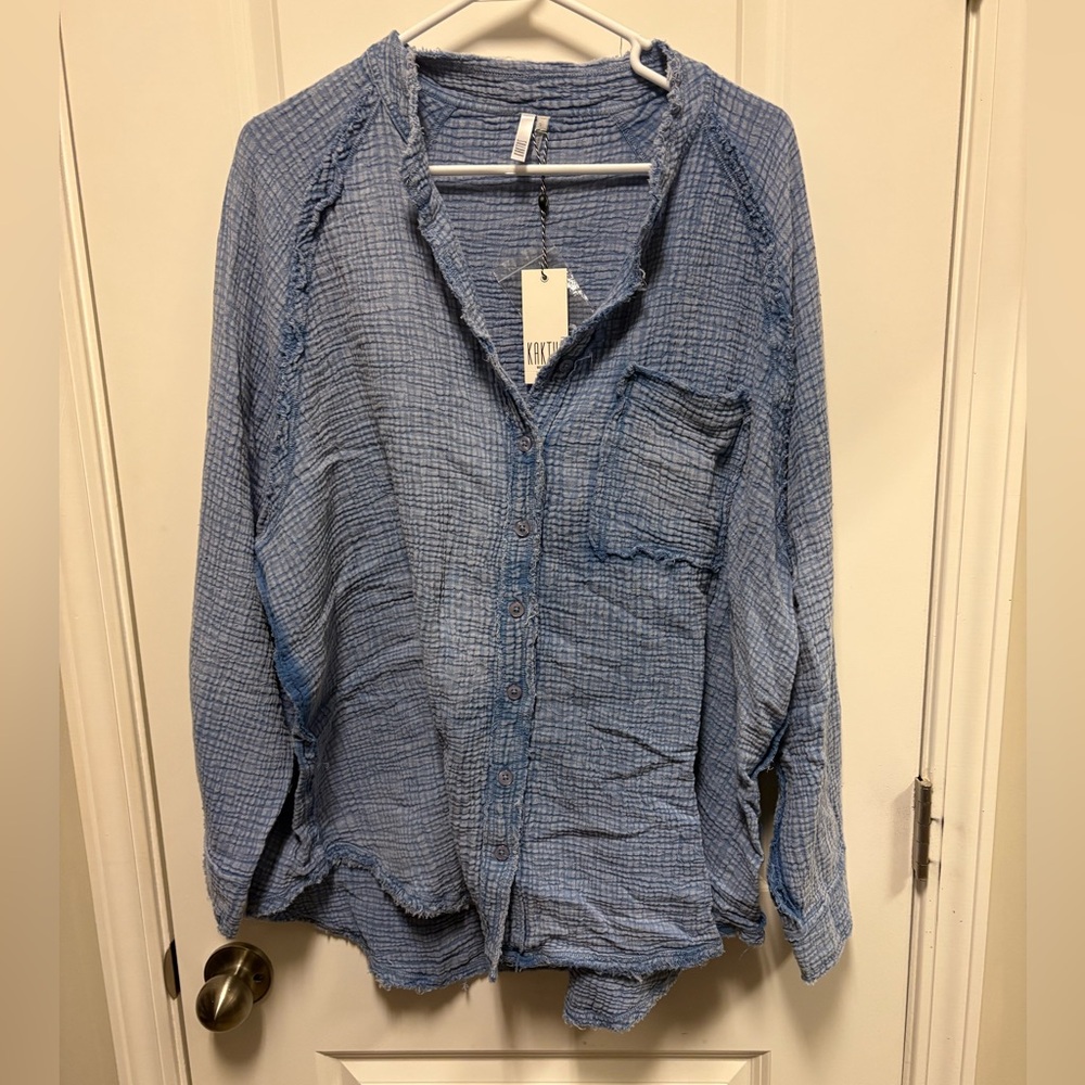 Kaktus Light Blue Crinkled Shirt 3x